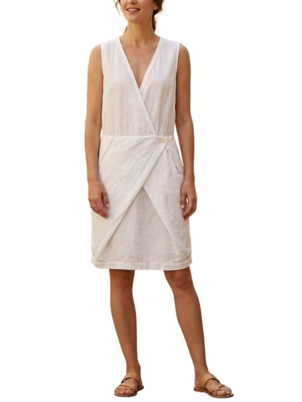 EIN Dress Size 160/84A (EU 36 / US 4-6) White Sleeveless Wrap Drape Front Detail
